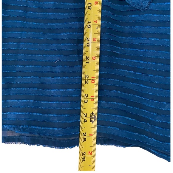Kensie Women Striped Ruffle-Sleeve Sheer Top Blue Teal Size L NWT - Picture 7 of 9